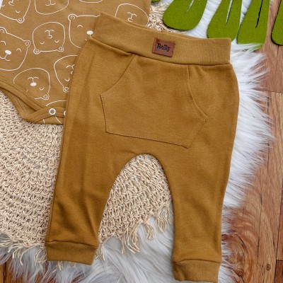 Conj. de Malha 3 peças - Bear Fofinho com Estrelinhas - Caramelo e Off White